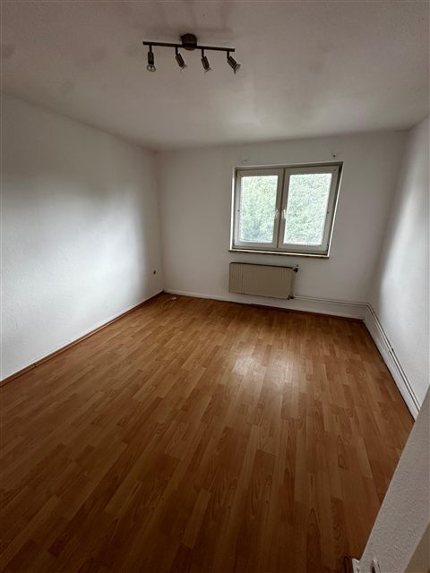 Heller geräumter Wohnraum mit Holzfußboden