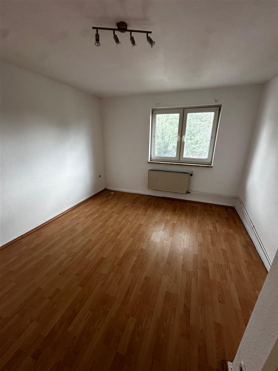 Heller geräumter Wohnraum mit Holzfußboden
